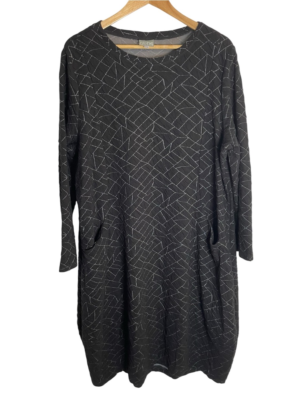 Niche Nilgun Derman Angles Knit Patterned Dress Front Pockets Size XXL